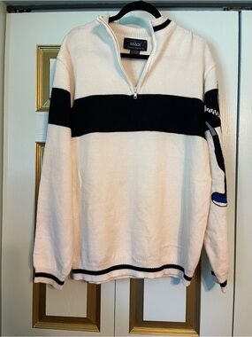 Space By TSI Vintage Men’s Mid Weight White Half-Zip Sweater with Black Stripe